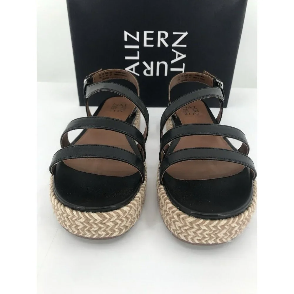 Naturalizer Sandals Womens 10 Peridot‎ Black Faux Leather Espadrille Platform